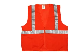 Type R Class 2 Vest - Fluorescent Orange-Red - Polyester Mesh - Zipper Closure - 4 Interior Pockets - Silver Reflective Tape