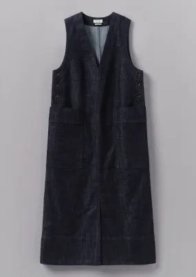 V-Neck Denim Pinafore Dress | Indigo