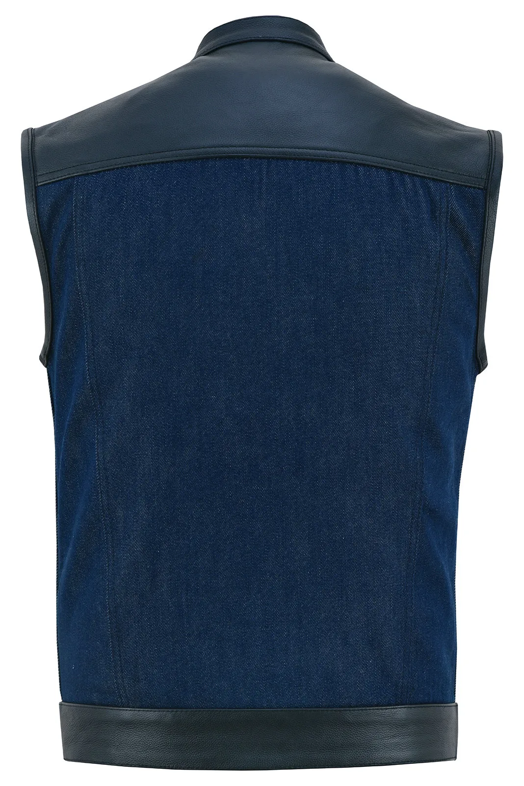 VB911L Denim Blue SOA Club Vest with Leather trims