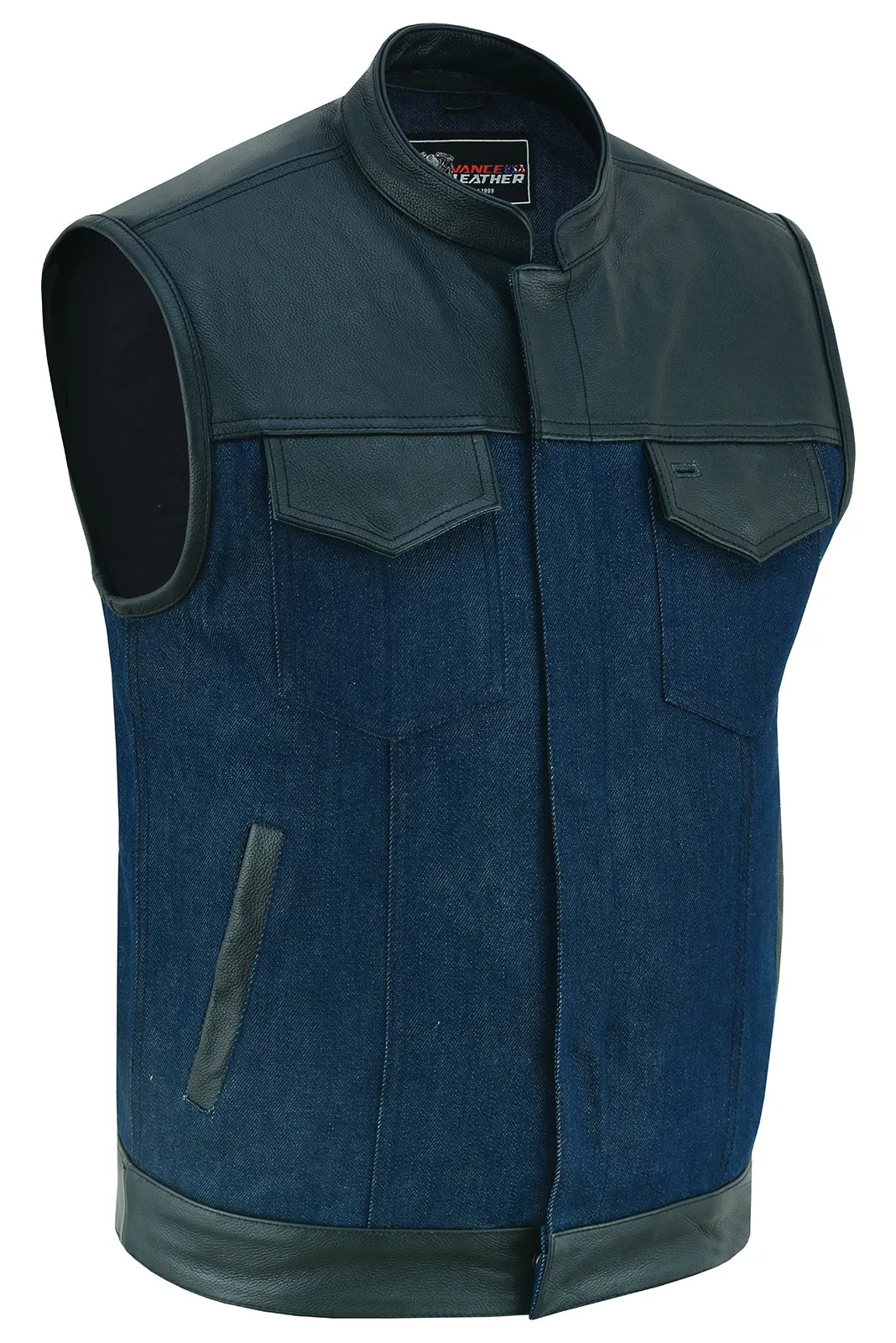 VB911L Denim Blue SOA Club Vest with Leather trims