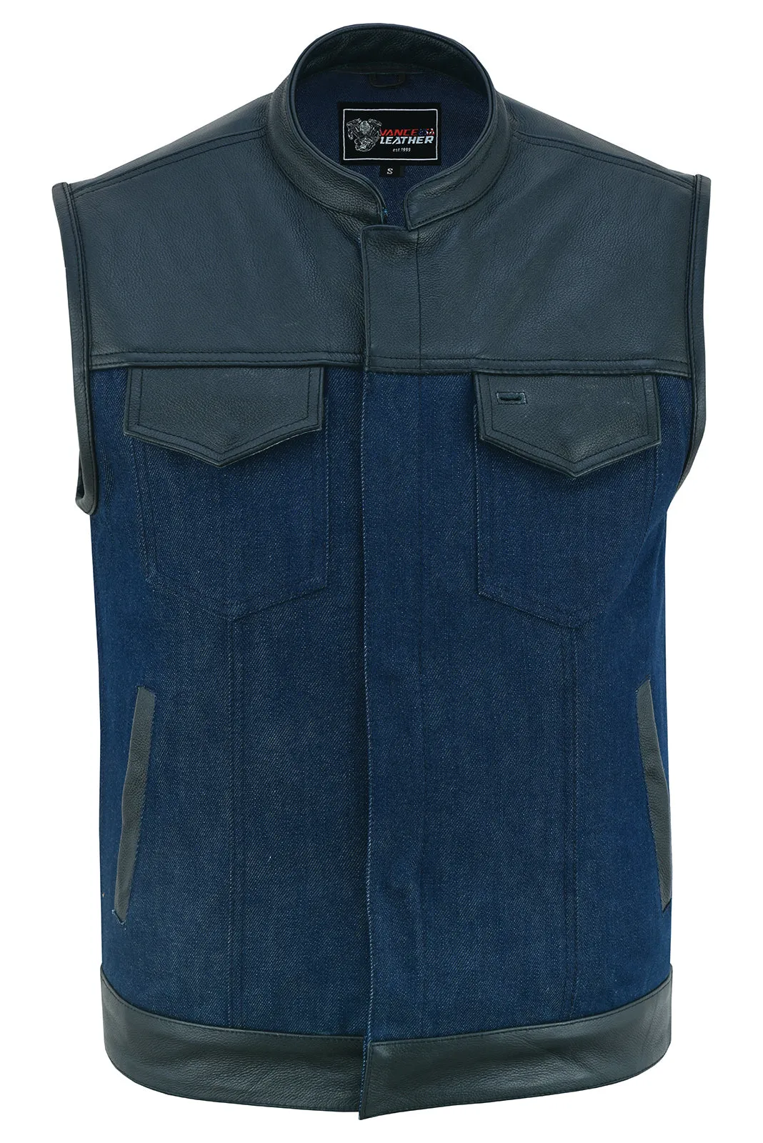 VB911L Denim Blue SOA Club Vest with Leather trims