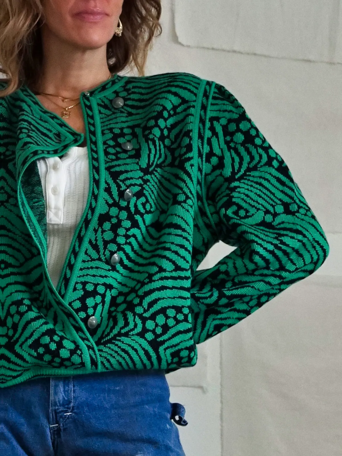 Vintage Green Abstract Print Sweater