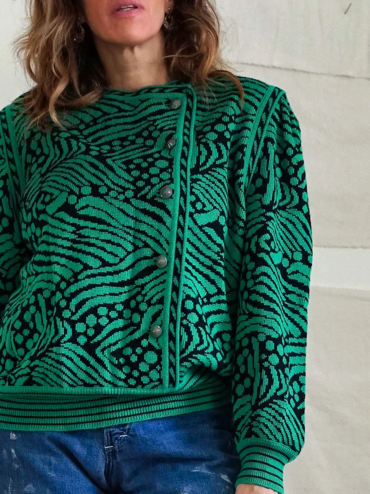 Vintage Green Abstract Print Sweater