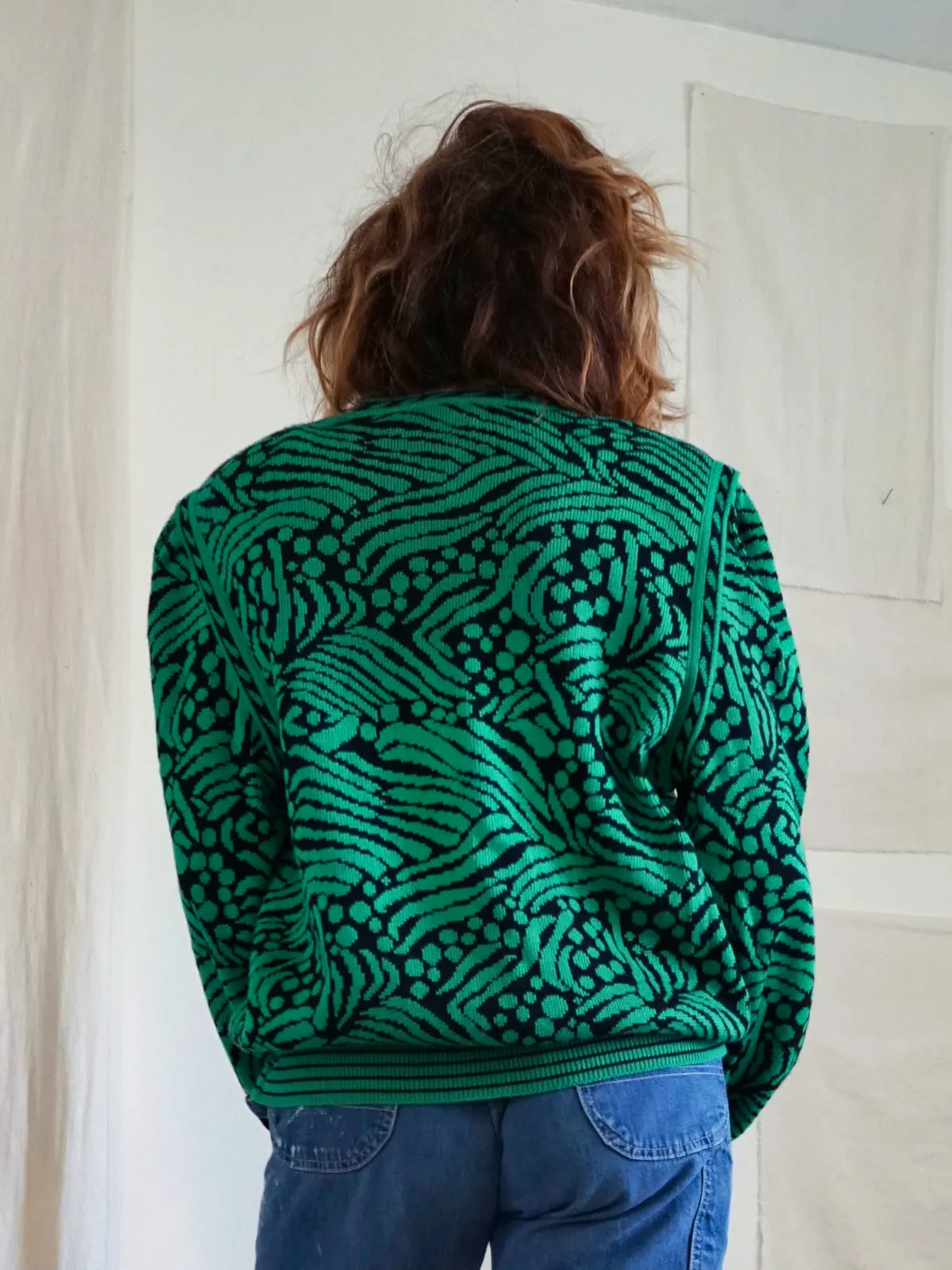 Vintage Green Abstract Print Sweater