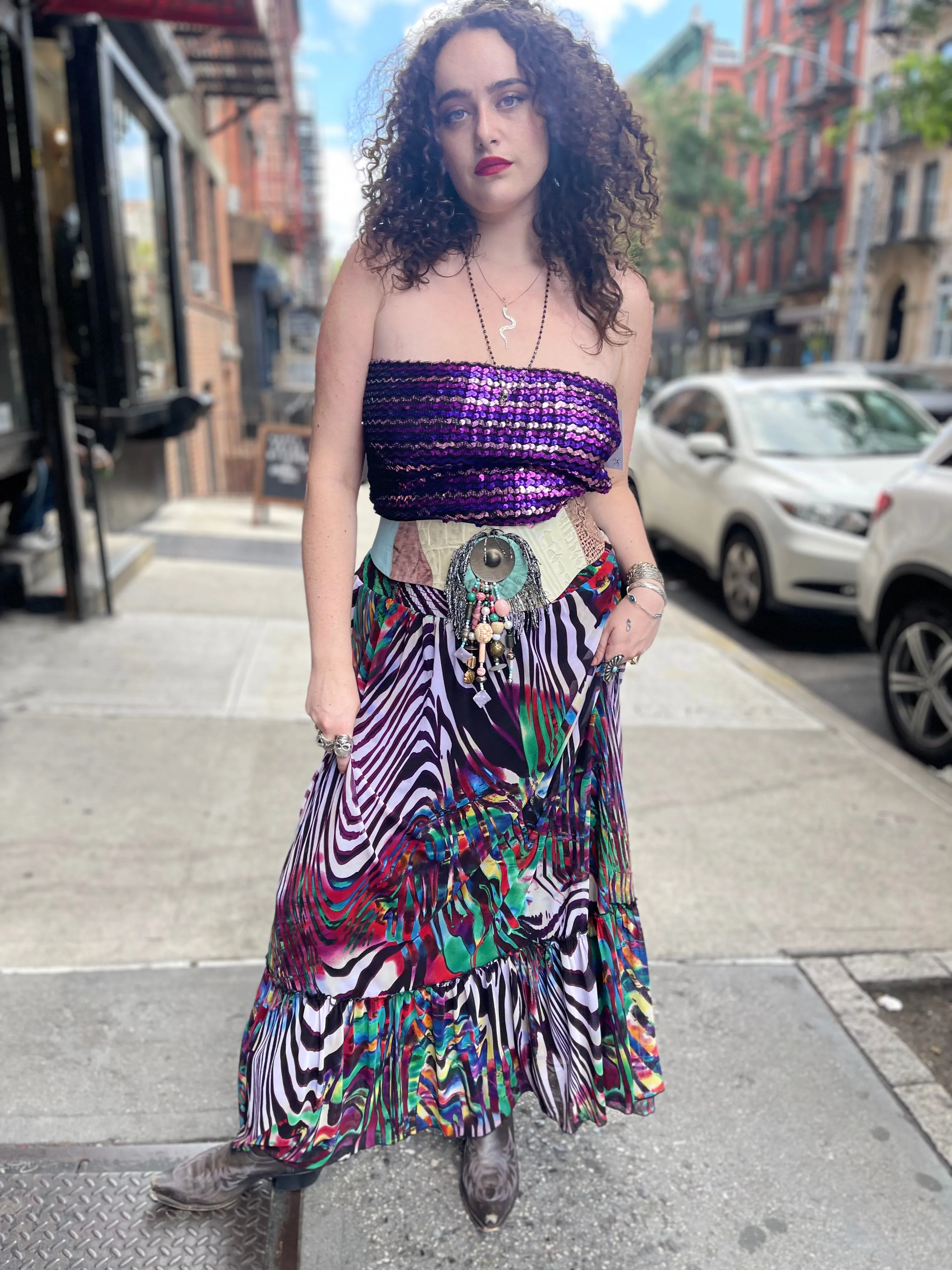 Vintage Y2K Mix Print Maxi Skirt