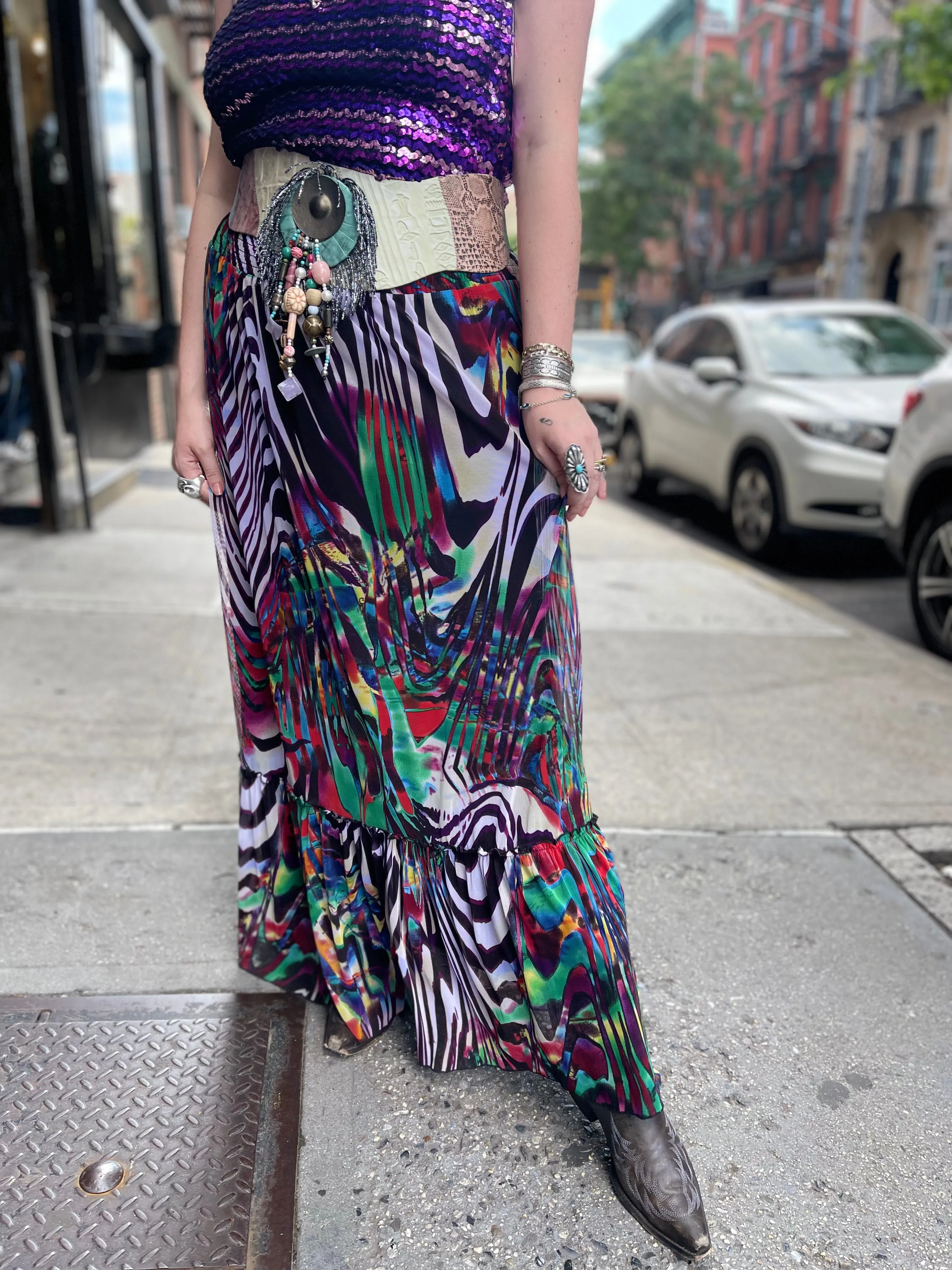 Vintage Y2K Mix Print Maxi Skirt