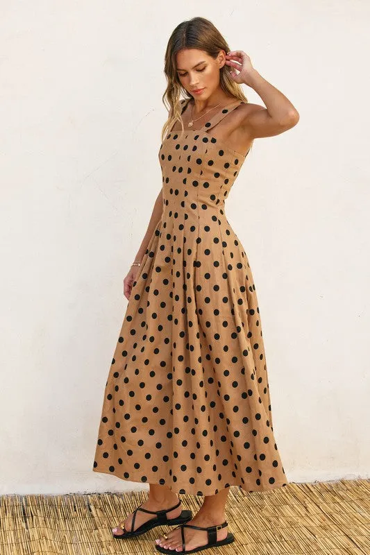 Waitlist 2/20 ♥ Angelina Sleeveless Polka Dot Print Maxi Dress Taupe