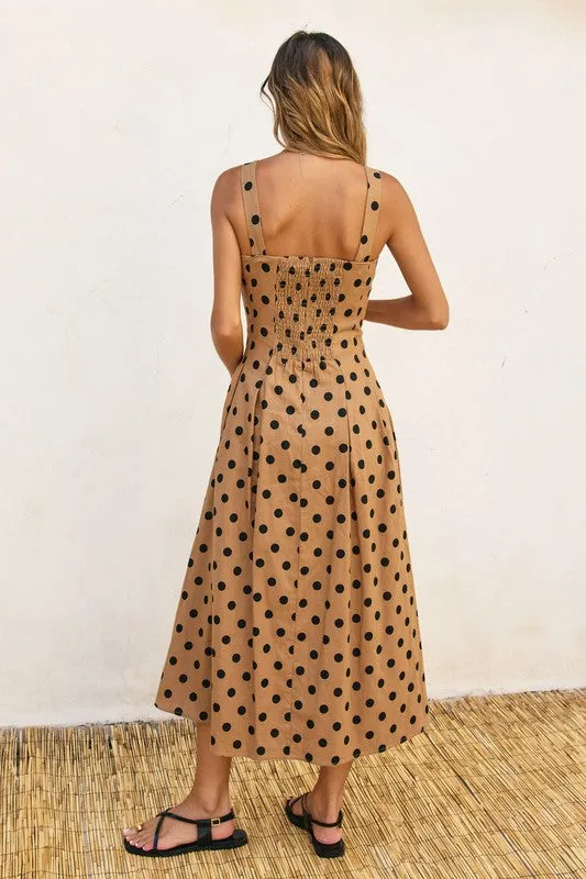 Waitlist 2/20 ♥ Angelina Sleeveless Polka Dot Print Maxi Dress Taupe