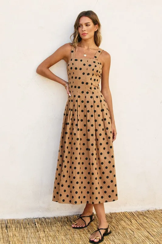 Waitlist 2/20 ♥ Angelina Sleeveless Polka Dot Print Maxi Dress Taupe