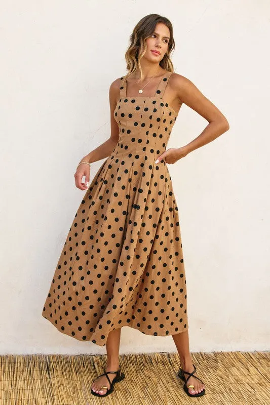 Waitlist 2/20 ♥ Angelina Sleeveless Polka Dot Print Maxi Dress Taupe