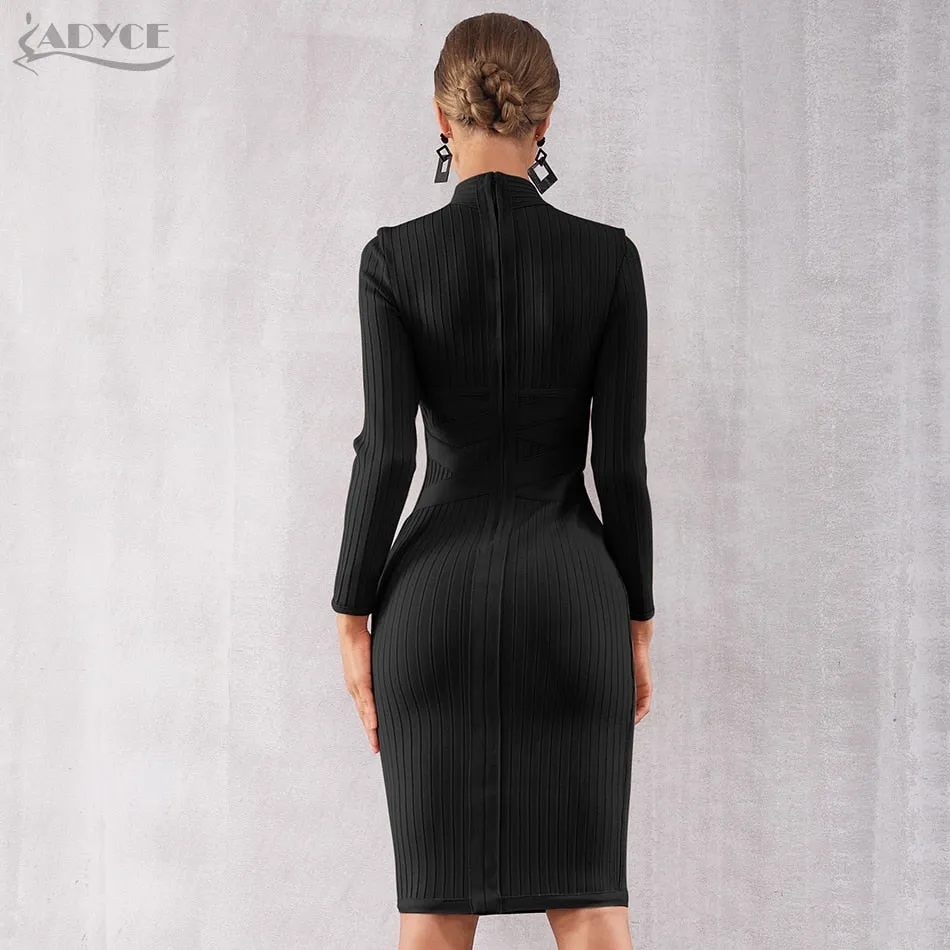 Wenkouban 2022 New Winter Bodycon Bandage Dress Women Sexy Long Sleeve Midi Club Dress Vestidos Black Celebrity Evening Party Dress