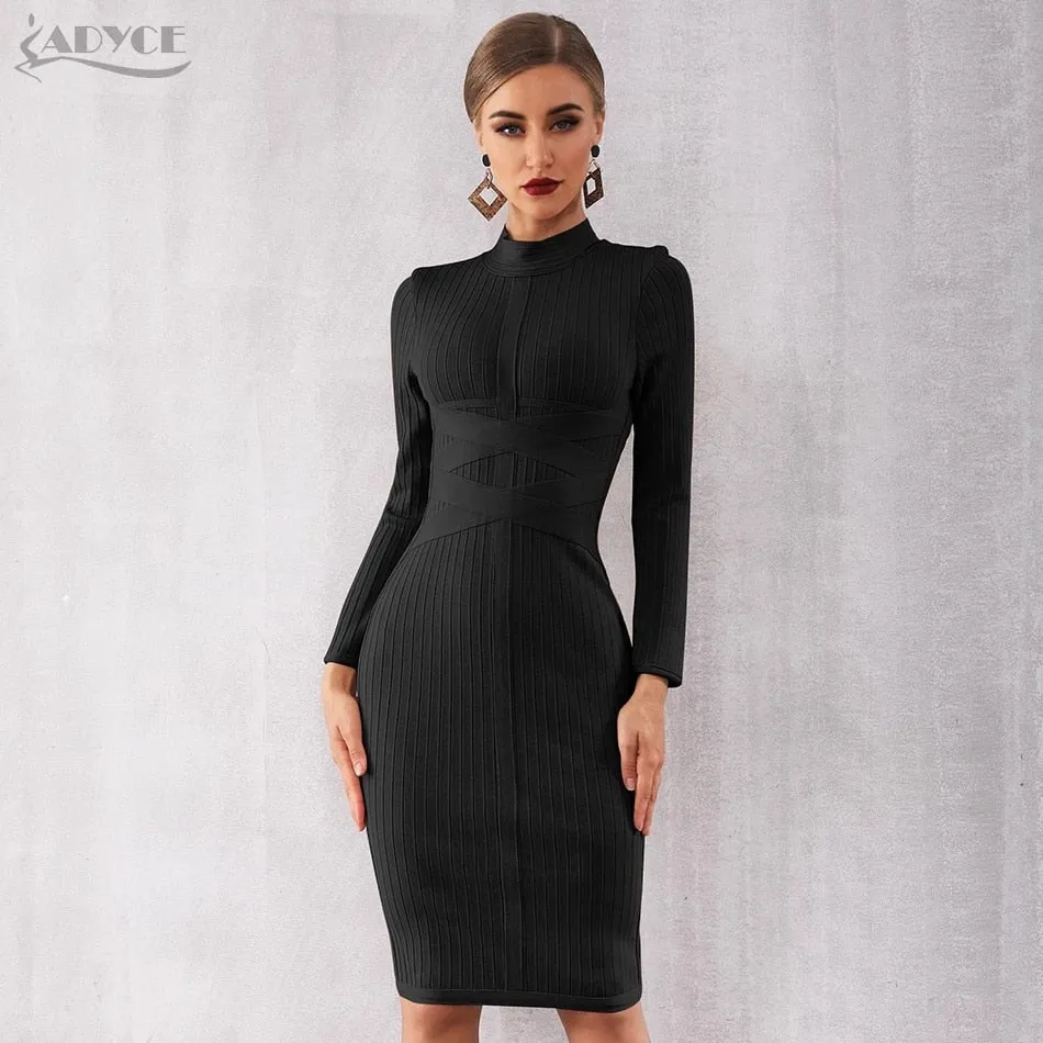 Wenkouban 2022 New Winter Bodycon Bandage Dress Women Sexy Long Sleeve Midi Club Dress Vestidos Black Celebrity Evening Party Dress