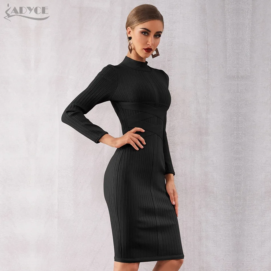 Wenkouban 2022 New Winter Bodycon Bandage Dress Women Sexy Long Sleeve Midi Club Dress Vestidos Black Celebrity Evening Party Dress