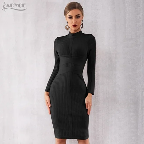 Wenkouban 2022 New Winter Bodycon Bandage Dress Women Sexy Long Sleeve Midi Club Dress Vestidos Black Celebrity Evening Party Dress