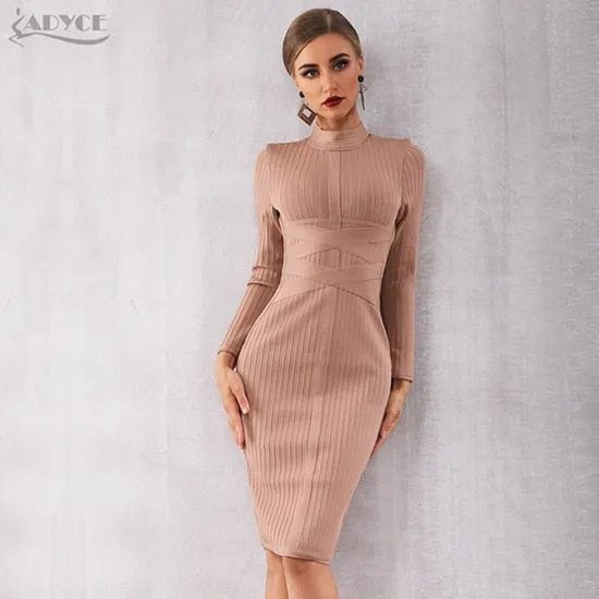 Wenkouban 2022 New Winter Bodycon Bandage Dress Women Sexy Long Sleeve Midi Club Dress Vestidos Black Celebrity Evening Party Dress