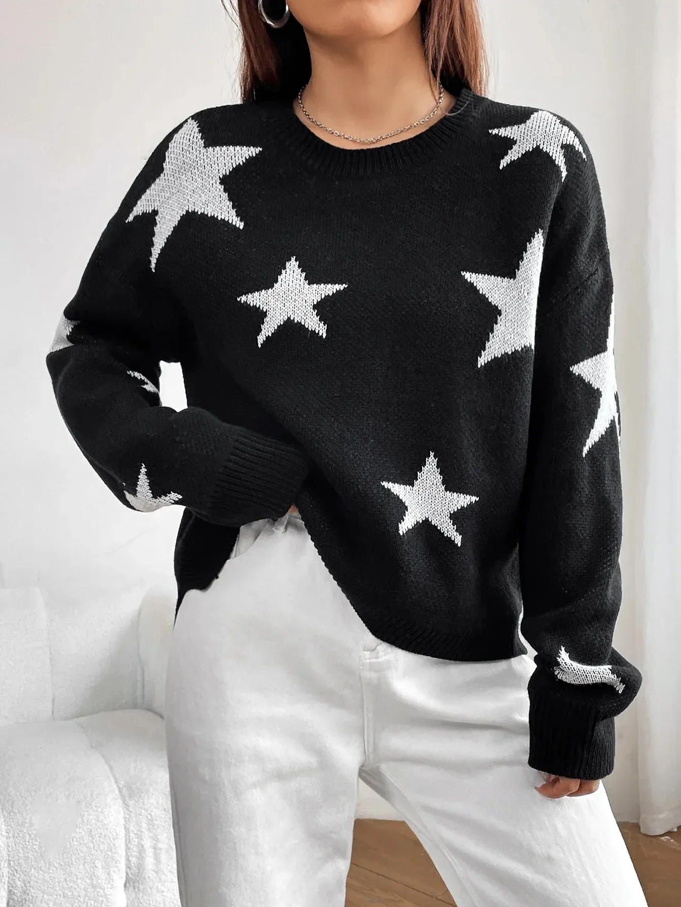 Wenkouban-Christmas Thanksgiving outfits_Spring Stylish Colorful Contrast Starry Cozy Comfortable Loose Long-sleeved Warm Sweater