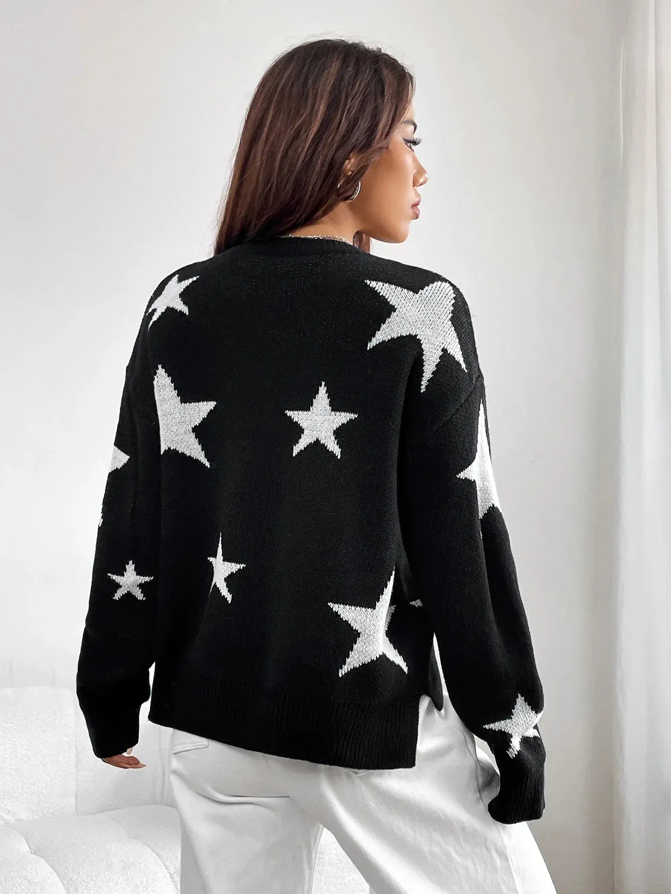 Wenkouban-Christmas Thanksgiving outfits_Spring Stylish Colorful Contrast Starry Cozy Comfortable Loose Long-sleeved Warm Sweater