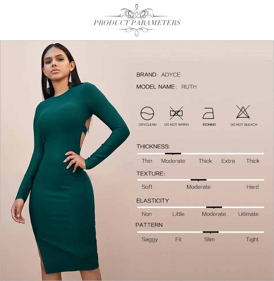 Winter Long Sleeve Green Runway Bandage Hollow Out Backless Club Celebrity Evening Party Dresses