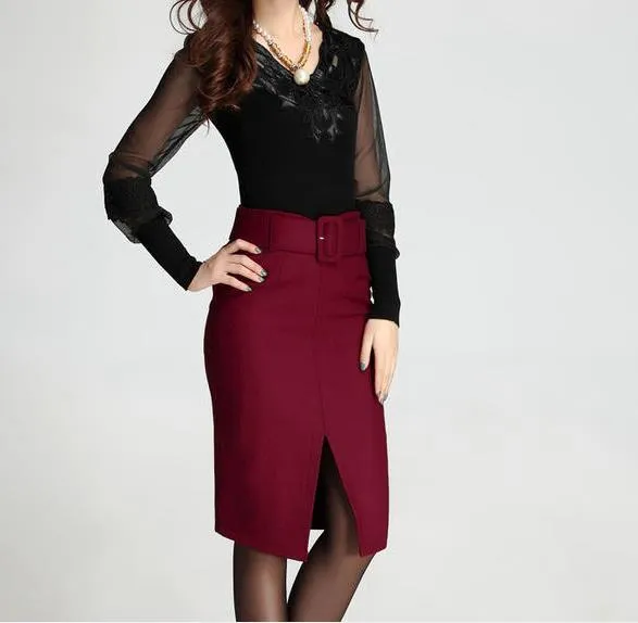 Wjczt new fashion autumn winter 2019 plus size high waist skirt saias femininas casual Woolen midi pencil skirt women skirts clothes