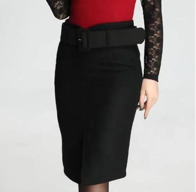 Wjczt new fashion autumn winter 2019 plus size high waist skirt saias femininas casual Woolen midi pencil skirt women skirts clothes