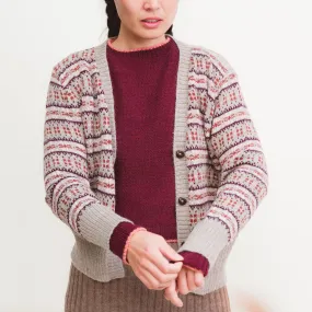 Women's Fairisle Vintage Cardi - 100% Baby Alpaca - Light Brown/Rust (S-L)