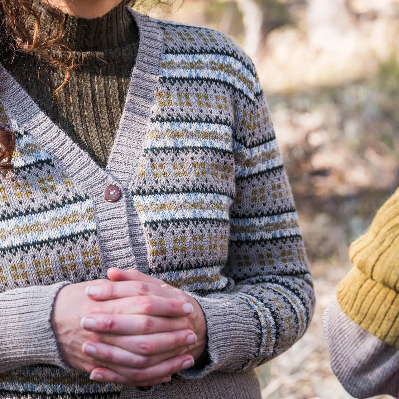 Women's Fairisle Vintage Cardi in Baby Alpaca - Light Brown (AW23)