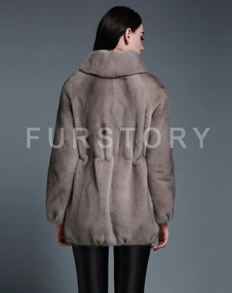 Women's Genuine Mink Fur Coat Long Sleeve Silver Blue Color Color Outerwear 161207