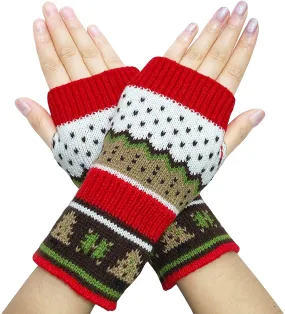 Woogwin Women's Knitted Fingerless Gloves Winter Arm Warmers Thumb Hole Mittens