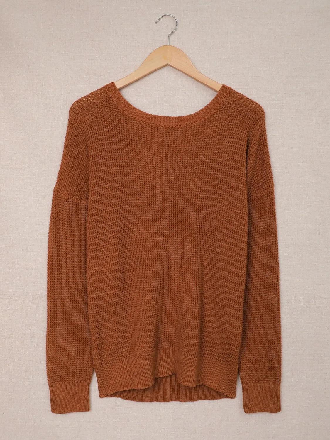 Woven Right Crisscross Back Waffle-Knit Sweater