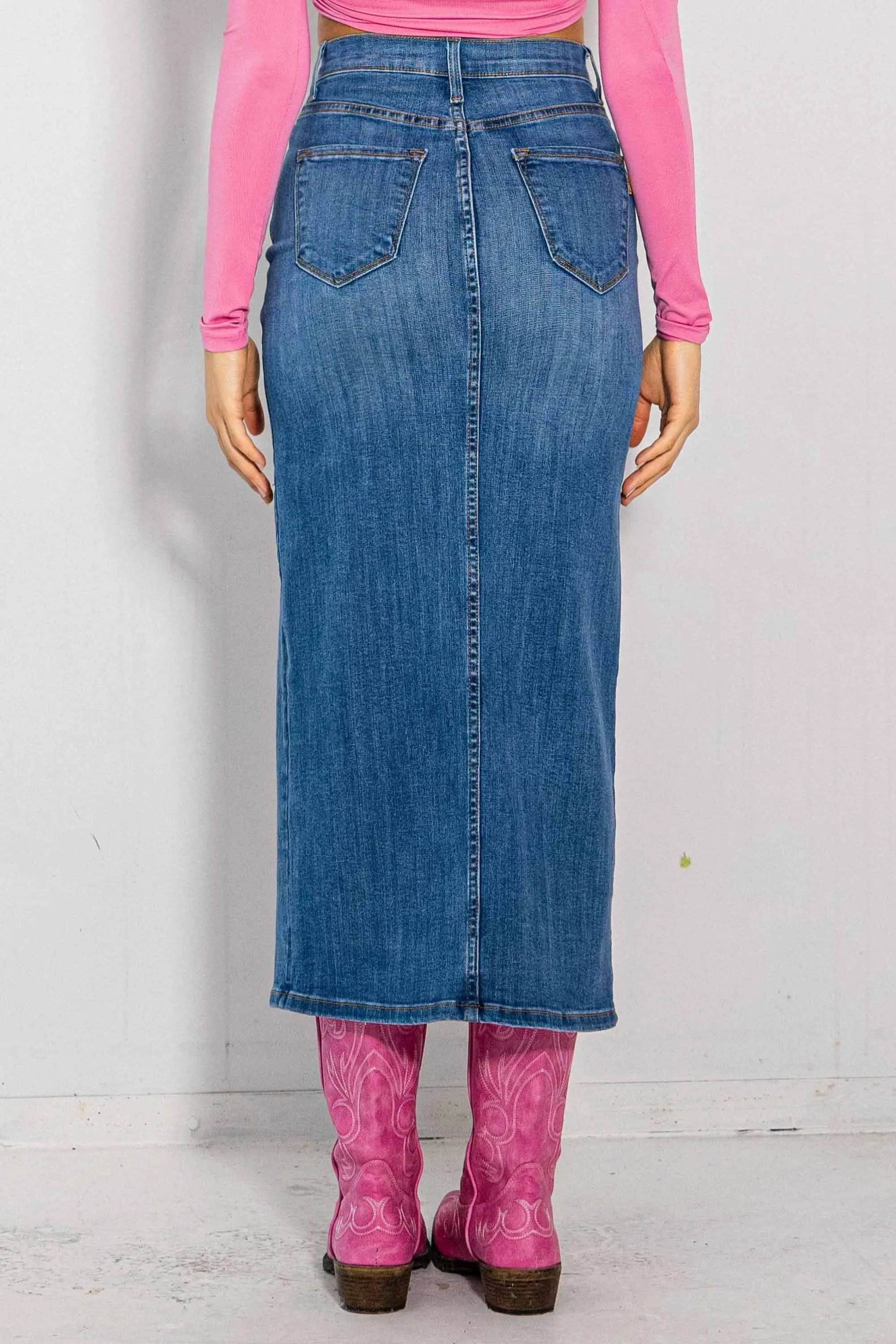 Y2K Front Slit Column Denim Skirt