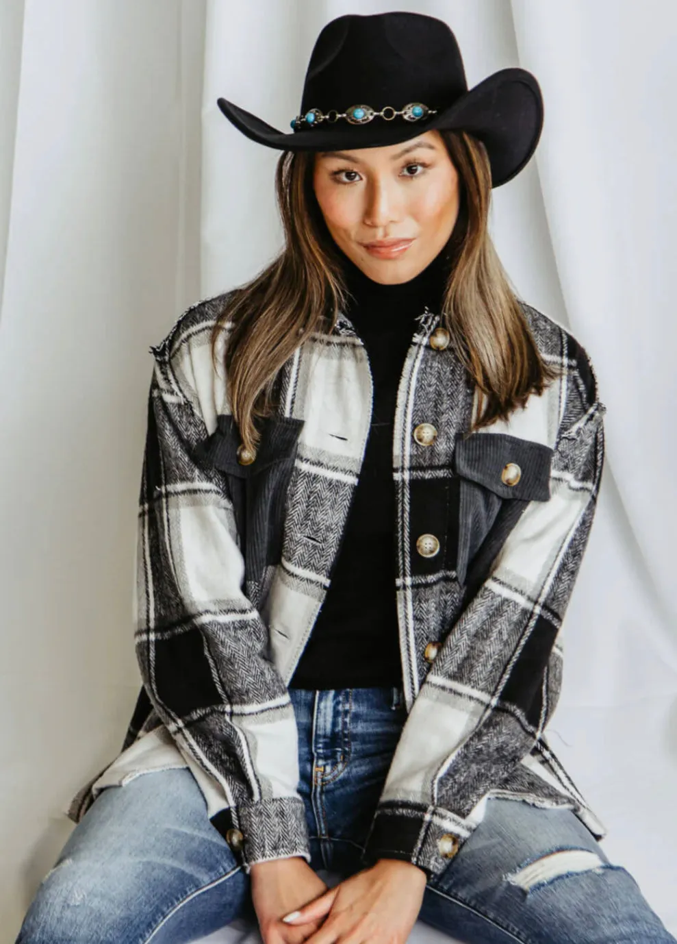 Yosemite Shacket Plaid Black Simply Southern