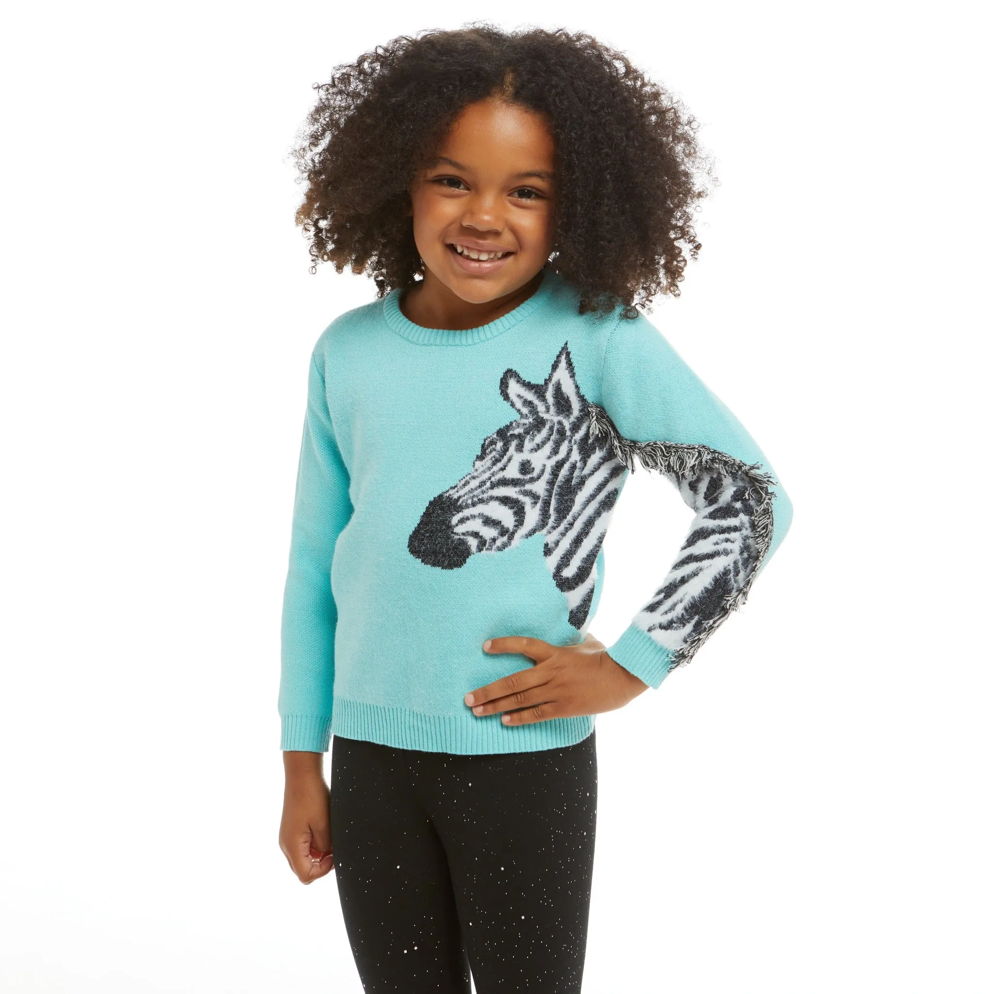 Zebra Fringe Sweater & Legging Set  | Aqua